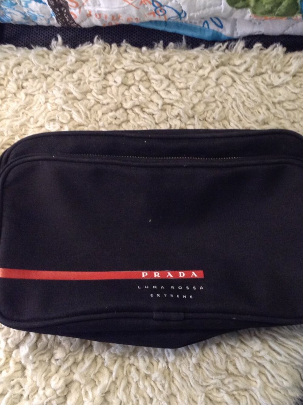 VTG 90s Prada Cosmetic Bag Large Lina Rossa Extreme Full Zip Pockets Travel Case